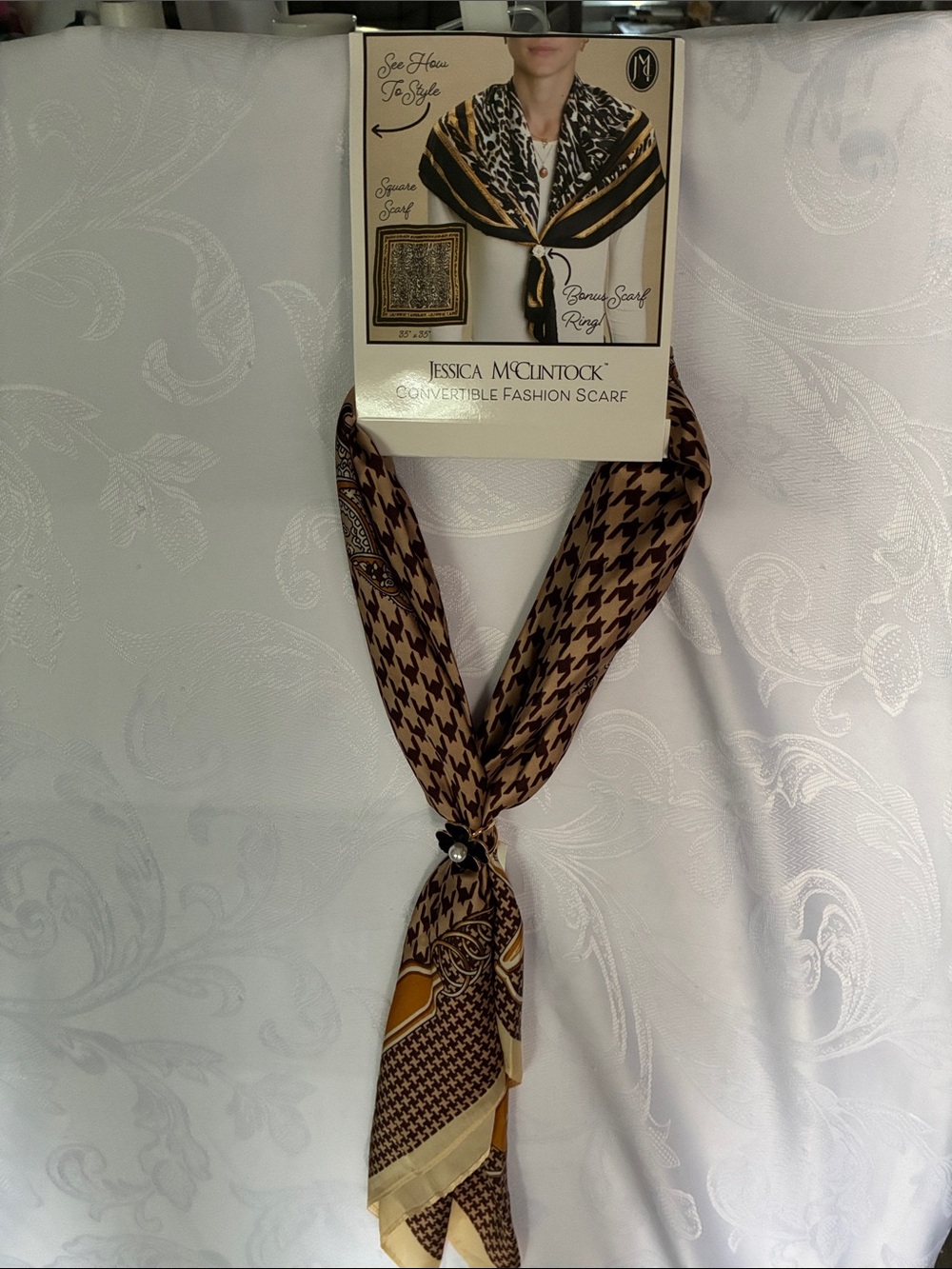 Jessica McClintock Brown and Black Patterned Convertible Scarf